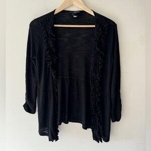 Willi Smith Black Ruffle Open Cardigan